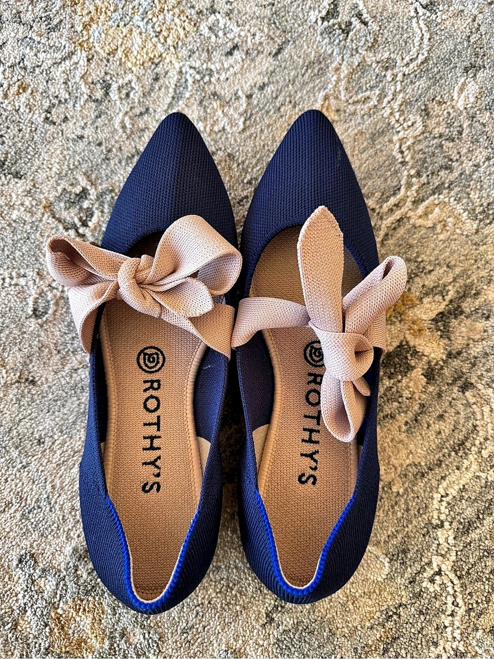 Rothy's The Bow Point II Bow Flats Blue & Pink US 7.5
